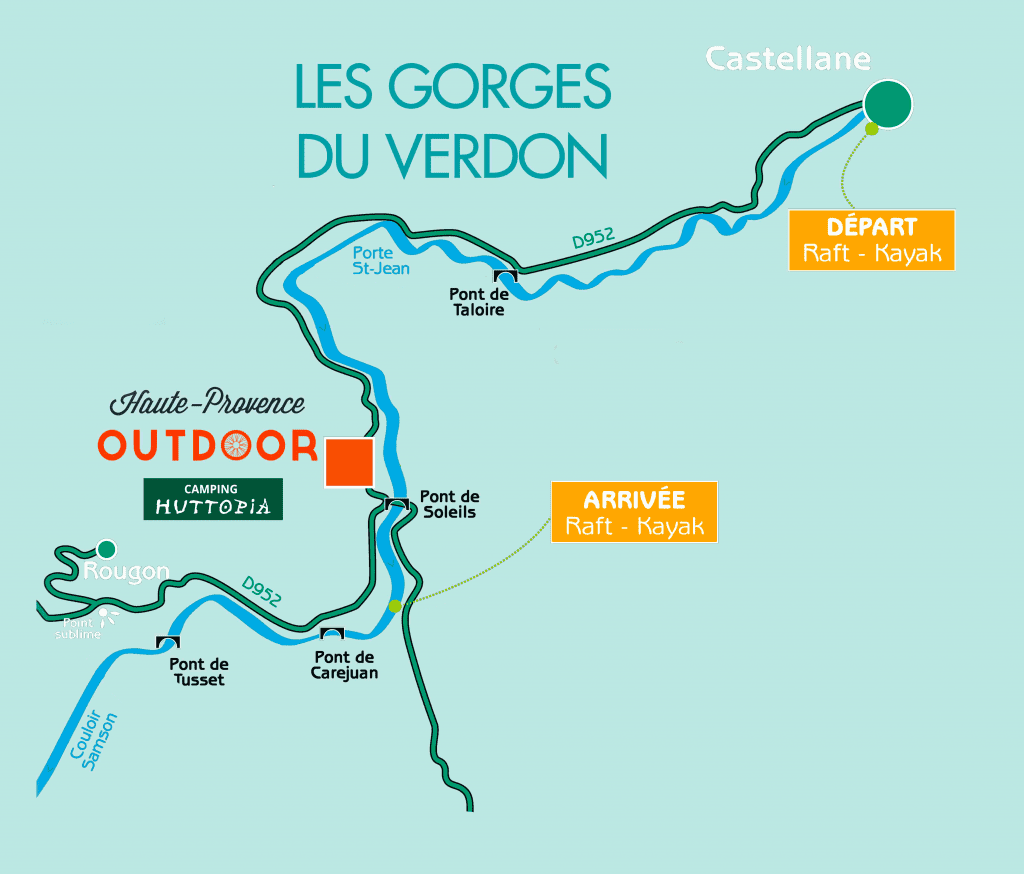 Carte Rafting Verdon - Parcours Rafting Pont de Soleil